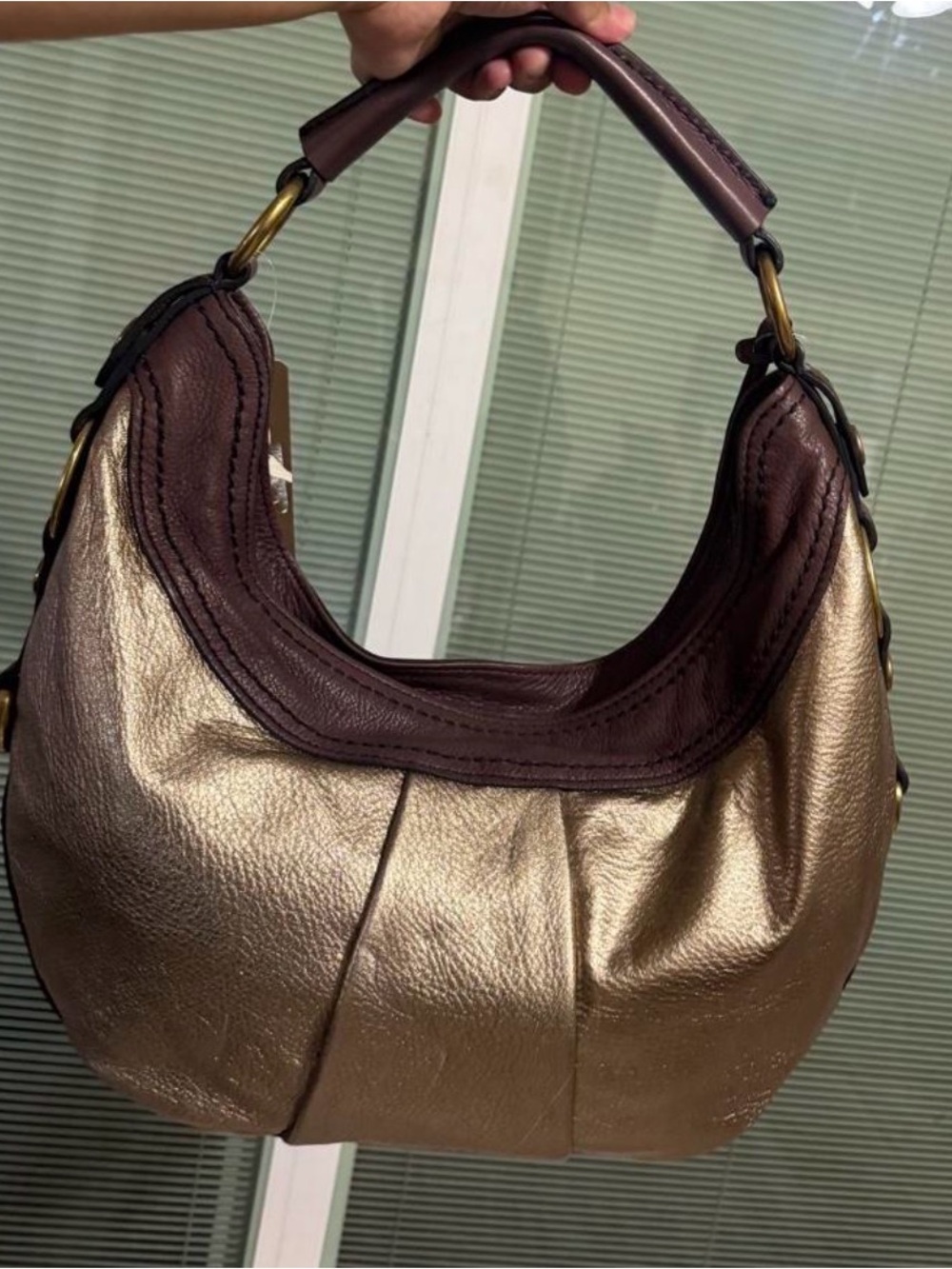 FOSSIL Metallic Gold & Brown Leather Shoulder Bag - Women
